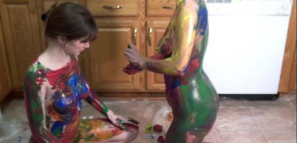  Lavender Rayne and Indigo Augustine playing with paint
